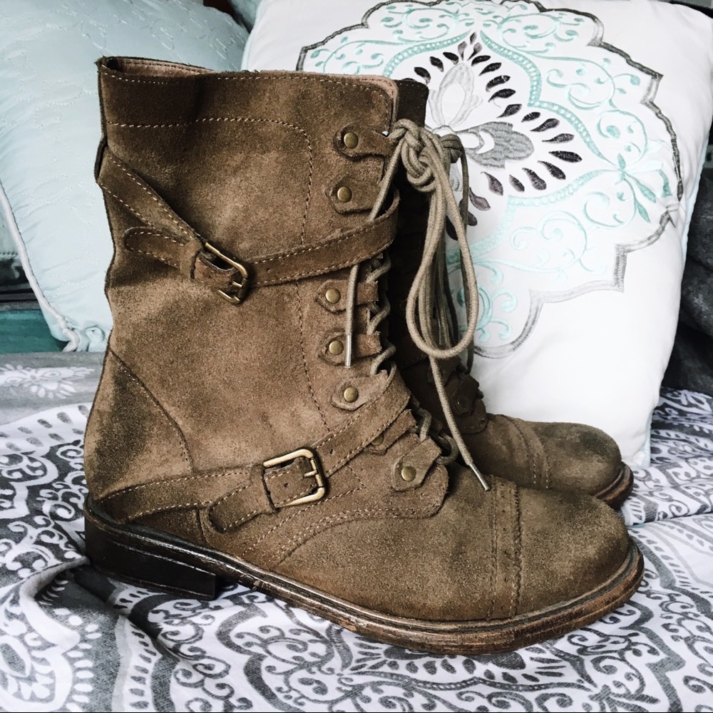 Boots faux suede olive-green/brown